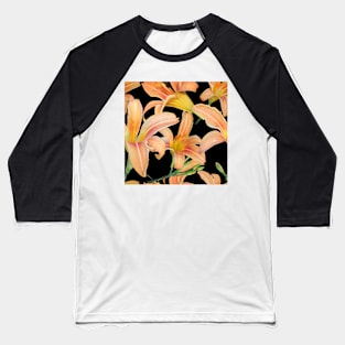 Tiger Lilies on Black Baseball T-Shirt